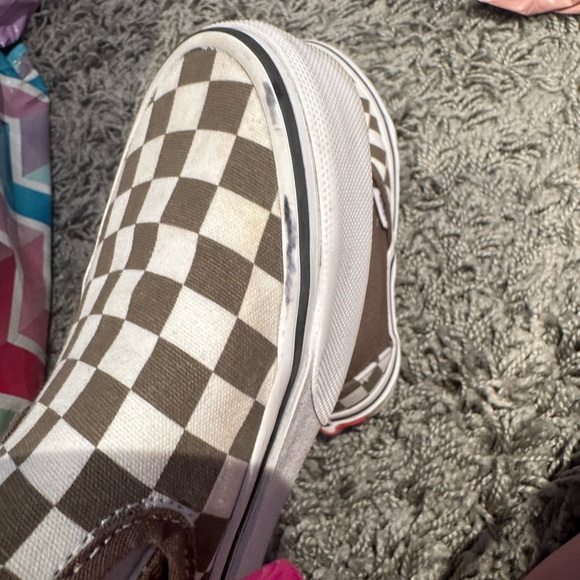 Vans Boy’s 3.5/Women’s 5 Brown and White Checkered Slip-On Sneakers - Picture 4 of 4
